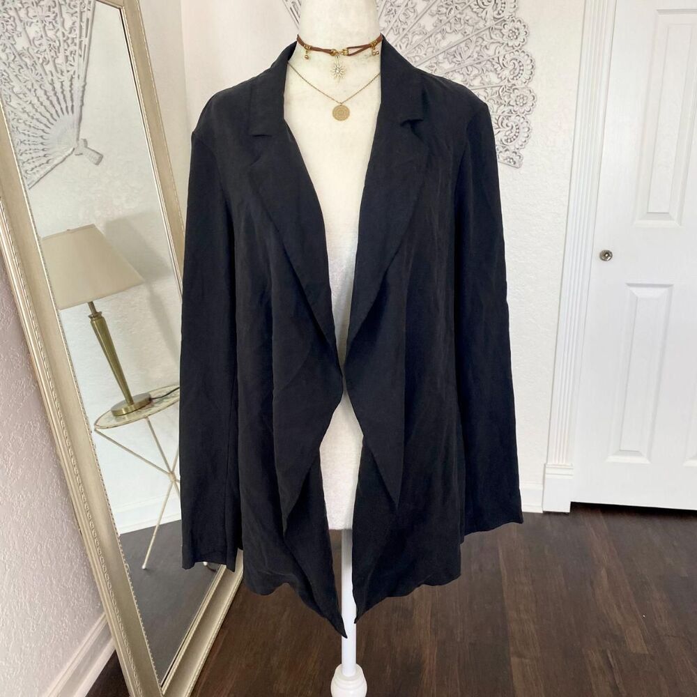 Coldwater Creek Black 100% Silk Draped Open Front Blazer Jacket S / 6